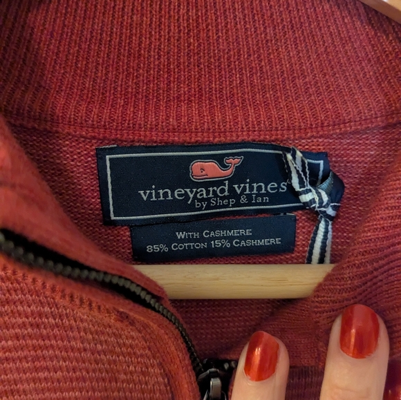 Vineyard Vines Cashmere Blend Thaxter Quarter Zip Striped Rust Color Sweater - Picture 3 of 8